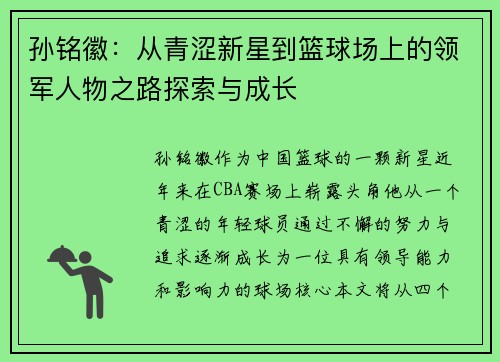 孙铭徽：从青涩新星到篮球场上的领军人物之路探索与成长
