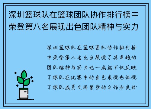 深圳篮球队在篮球团队协作排行榜中荣登第八名展现出色团队精神与实力