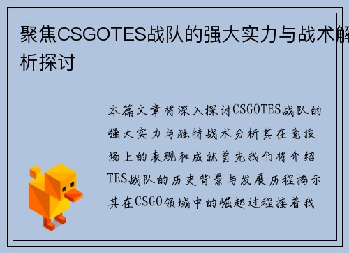 聚焦CSGOTES战队的强大实力与战术解析探讨